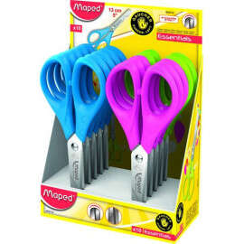 Maped Essentials Tijera Escolar Punta Redonda 13cm - Hojas de Acero Inoxidable - Mango de Plastico Simetrico - Colores Surtidos - Cantidad: 24