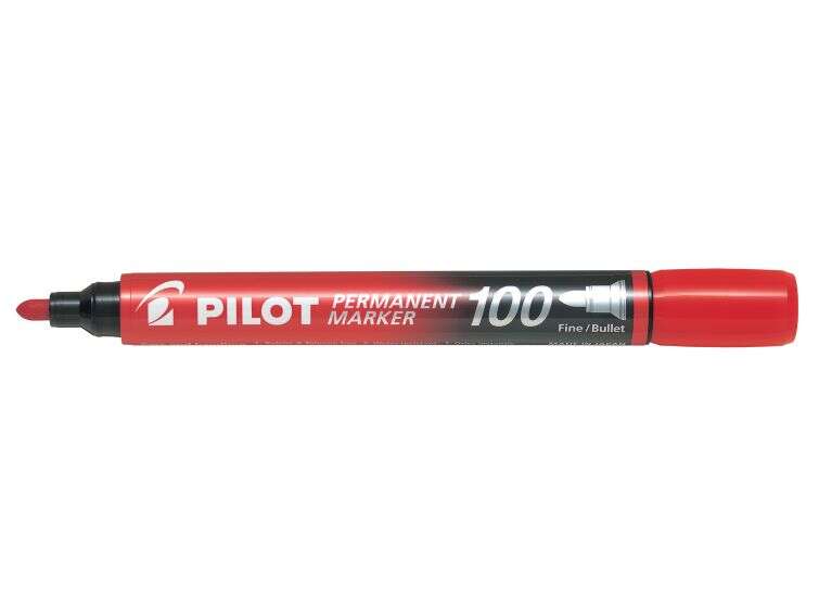 Pilot Rotulador Permanente 100 - Punta de Bala 4,5mm - Trazo 1mm - Color Rojo