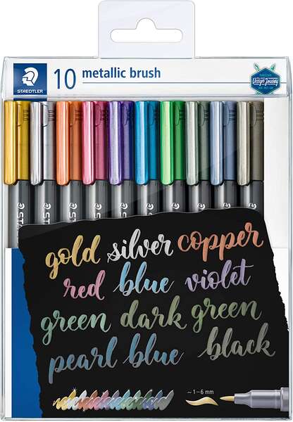 Staedtler Pack de 10 Rotuladores Permanentes - Punta Pincel - Trazo 1-2mm Aprox - Capuchon con Clip