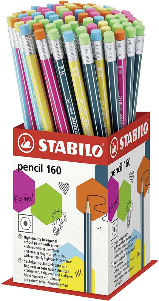 Stabilo Pencil 2160 Expositor de 72 Lapices con Goma - Mina HB de 2.2mm - Forma Hexagonal - Colores