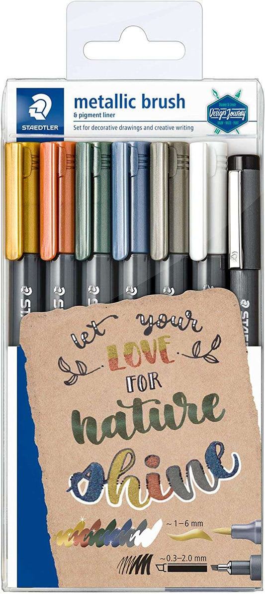 Staedtler Metallic Brush Pack de 7 Rotuladores Punta de Pincel - Tinta Base de Agua - Trazo 1 - 6mm