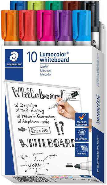 Staedtler Lumocolor 351 Pack de 10 Marcadores para Pizarra Blanca - Punta 2mm Aprox - Secado Rapido
