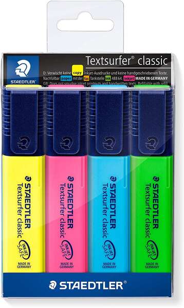 Staedtler Textsurfer Classic 364 Pack de 4 Marcadores Fluorescentes - Secado Rapido - Trazo 1 - 5mm