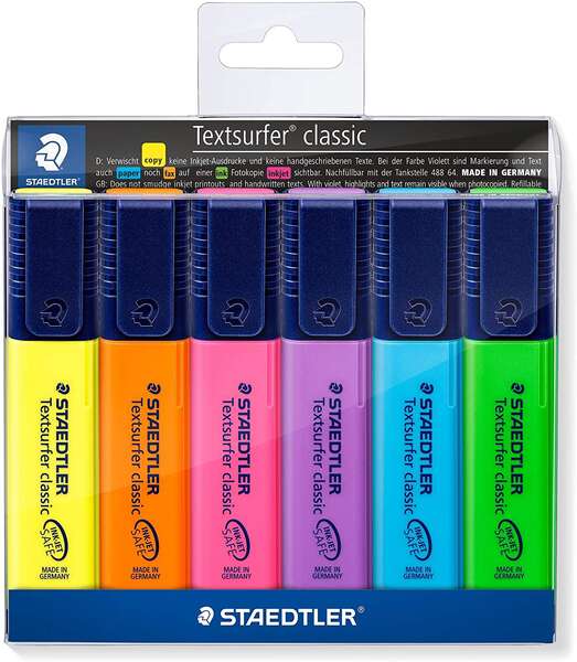 Staedtler Textsurfer Classic 364 Pack de 6 Marcadores Fluorescentes - Secado Rapido - Trazo 1 - 5mm
