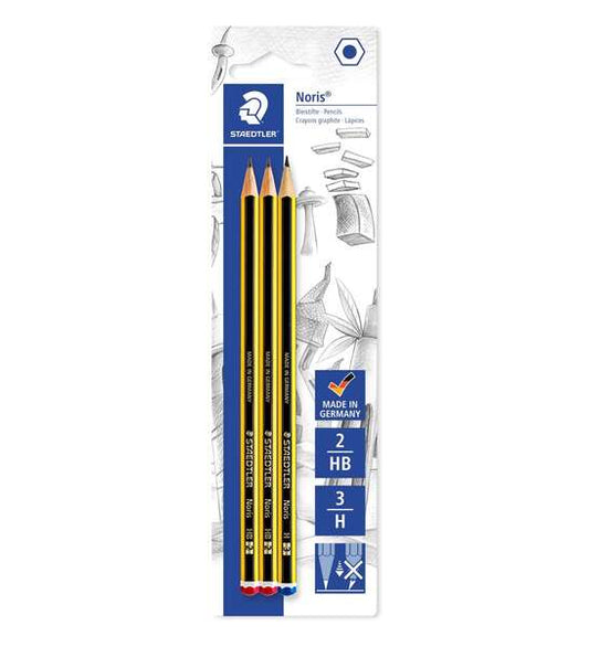 Staedtler Noris 120 Pack de 3 Lapices de Grafito Hexagonles - Graduaciones Surtidas - Resistencia a