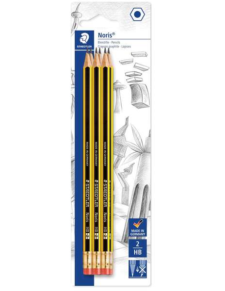 Staedtler Noris 122 Pack de 6 Lapices de Grafito Hexagonales 2HB con Goma - Resistencia a la Rotura