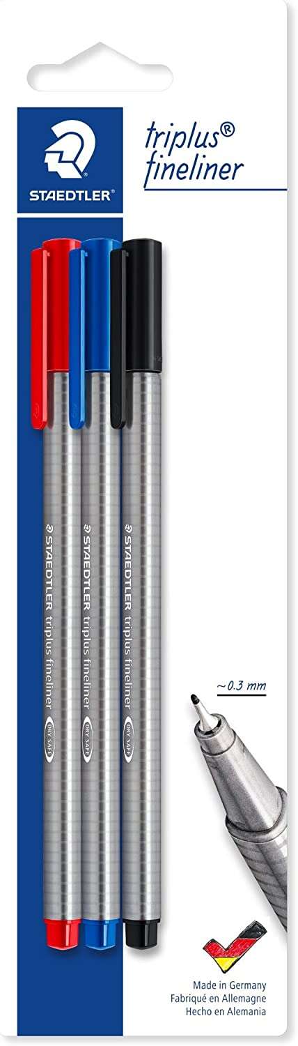 Staedtler Triplus Fineliner 334 Pack de 3 Rotuladores de Punta Fina - Trazo de 0.3mm Aprox - Diseño