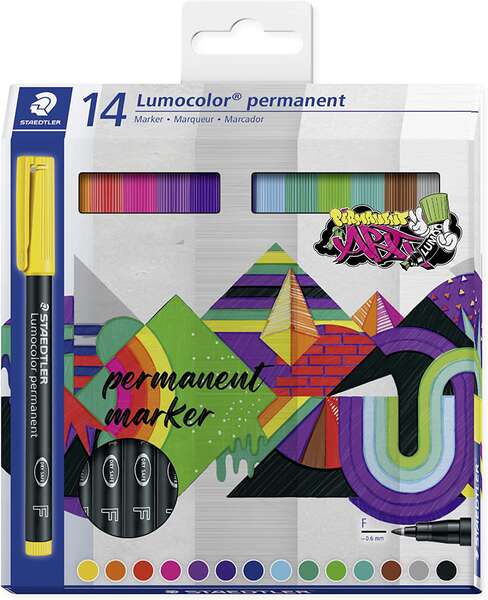 Staedtler Lumocolor 318 Pack de 14 Rotuladores Permanentes - Trazo Fino 0.6mm - Secado Rapido - Muy