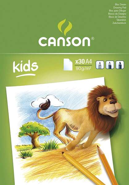 Canson Kids Dibujo Bloc Encolado de 30 Hojas A4 - 21x29.7cm - 90g - Color Blanco