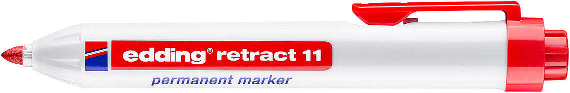 Edding Retract 11 Rotulador Permanente Retractil - Punta Redonda - Trazo entre 1.5 y 3mm - Recargable - Secado Rapido - Color Rojo - Cantidad: 10