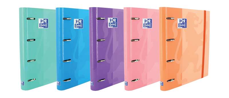 Oxford Europeanbinder Classic Carpeta de 4 Anillas Formato A4+ con Recambio Cuadriculado 5x5mm y 4 Taladros - Cierre con Goma Elastica - Colores Surtidos Tendencia - Cantidad: 10