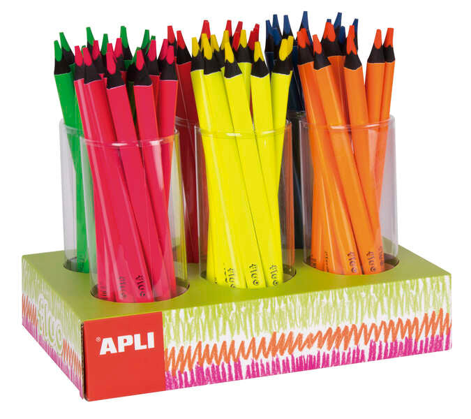Apli Jumbo Fluor Expositor de 108 Lapices Triangulares de Colores Fluorescentes - 5mm de Grosor - Co