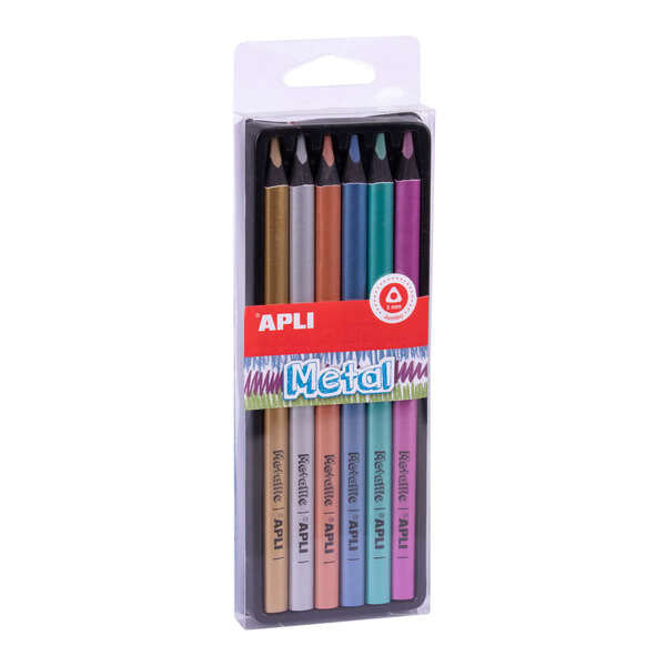 Apli Lapices Jumbo Metal - 5mm - Colores Oro, Plata, Bronce, Azul, Turquesa y Morado - Trazo 5mm - M