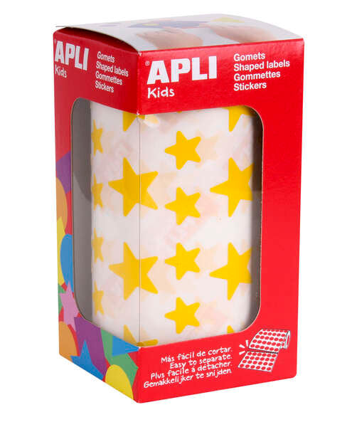 Apli Gomets Estrella Amarillos - 12.5mm y 19.5mm - Adhesivo Permanente - 2360 Gomets por Rollo - Ideal para Desarrollar Habilidades Infantiles