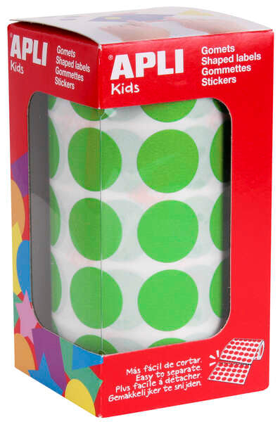 Apli Pack de 1.770 Gomets Redondos Ø 20mm - 59 Hojas Pretroqueladas - Adhesivo Permanente - Ideal para Escuelas Infantiles y Colegios - Color Verde Claro