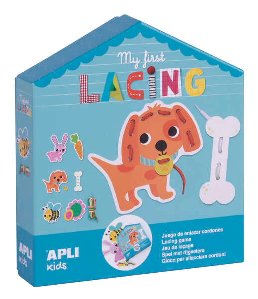 Apli Myfirstlacing - Juego de Enhebrar para Niños - Fomenta la Motricidad Fina y la Coordinacion Ojo-Mano - Incluye Cordones y Tarjetas con Dibujos para Enhebrar