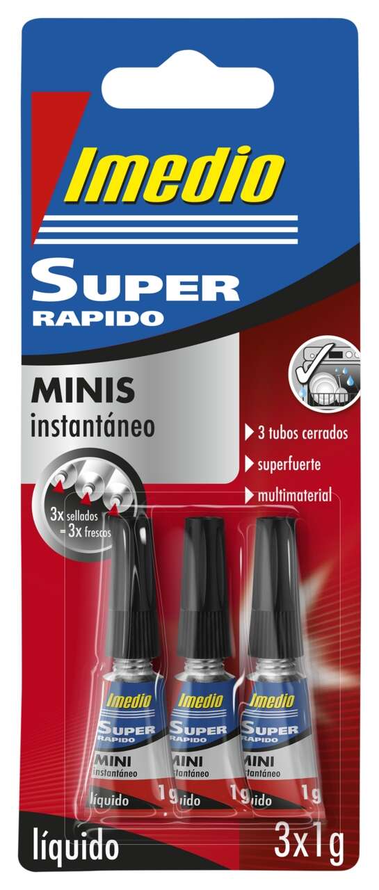Imedio Super Rapido Pegamento Instantaneo Pack de 3 Tubos de 1gr - Transparente - Multimaterial - Cantidad: 10