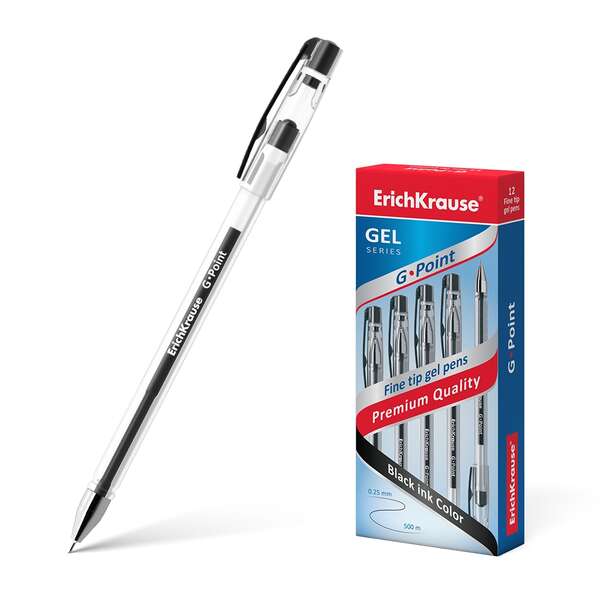 Erichkrause Boligrafo de Gel G-Point - Tinta de Gel de Secado Rapido - Cuerpo Transparente con Grip