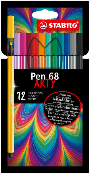 Stabilo Pen 68 Arty Pack de 12 Rotuladores - Punta de Fibra - Trazo de 1mm aprox. - Tinta a Base de