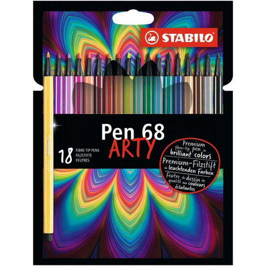 Stabilo Pen 68 Arty Pack de 18 Rotuladores - Punta de Fibra - Trazo de 1mm aprox. - Tinta a Base de