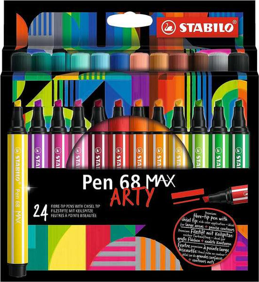 Stabilo Pen 68 MAX Arty Pack de 24 Rotuladores - Punta de Fibra Biselada - Trazo entre 1-5mm aprox.