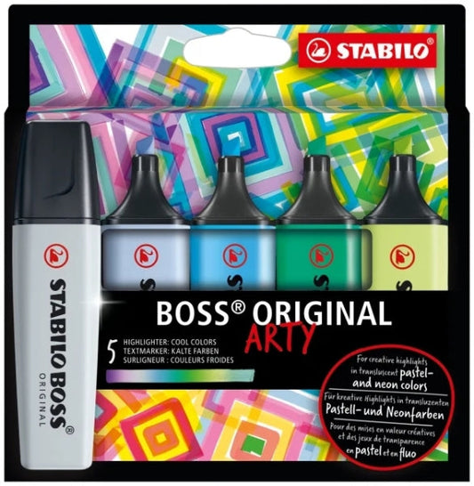 Stabilo Boss Original Arty Pack de 5 Marcadores Fluorescentes Colores Frios - Trazo entre 2 y 5mm -
