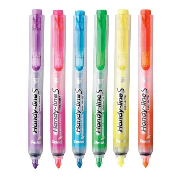 Pentel Handy Line S Pack de 6 Marcadores Fluorescentes Retractiles - Tinta Liquida - Trazo de 1.6 a