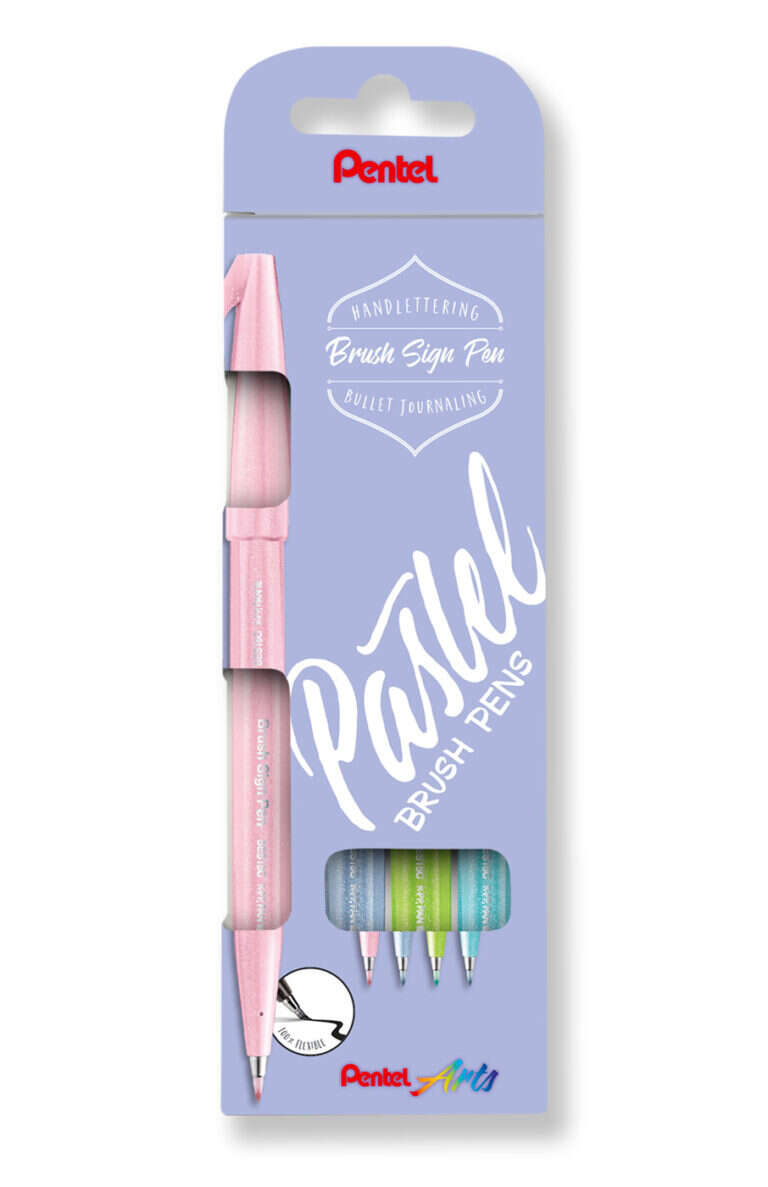 Pentel Brush Sing Pen Pastel Pack de 4 Rotuladores con Punta de Pincel - Lineas Finas o Gruesas depe