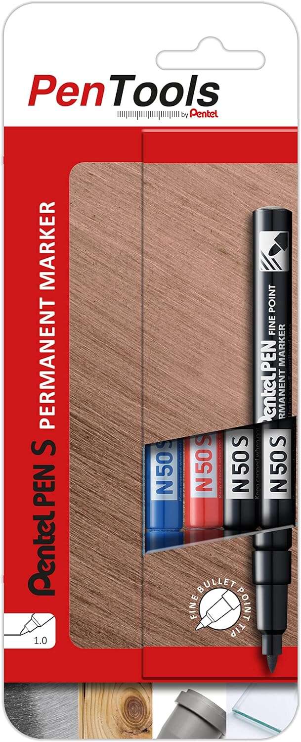 Pentel PenTools Pack de 4 Rotuladores Permanentes Industriales Pentel Pen N50S - Punta Conica Resist