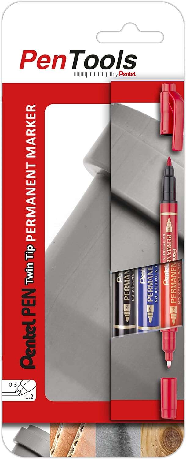 Pentel PenTools Pack de 3 Rotuladores Permanentes Industriales Pentel Pen Twin Tip - Doble Punta - E