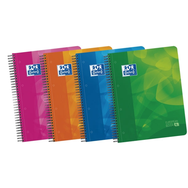 Oxford School Lagoon A4+ Europeanbook 4 - Tapa de Plastico Resistente - 120 Hojas con Separadores - 50% mas Hojas Gratis - Colores Surtidos