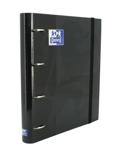 Oxford Europeanbinder Classic A4+ Carpeta de Anillas con Recambio Cuadricula 5x5 - Tapa Extradura - Cierre con Goma Elastica - Color Negro