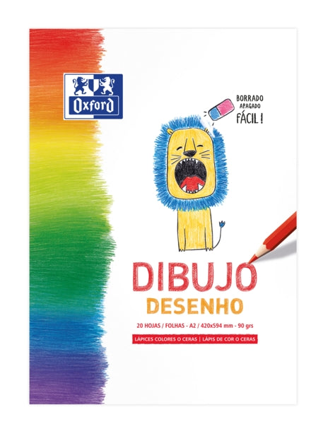 Oxford Dibujo Infantil/Ocio Bloc Encolado Dibujo A2 - Tapa Blanda/Contratapa Rigida - 20 Hojas - 90gr - Cantidad: 5