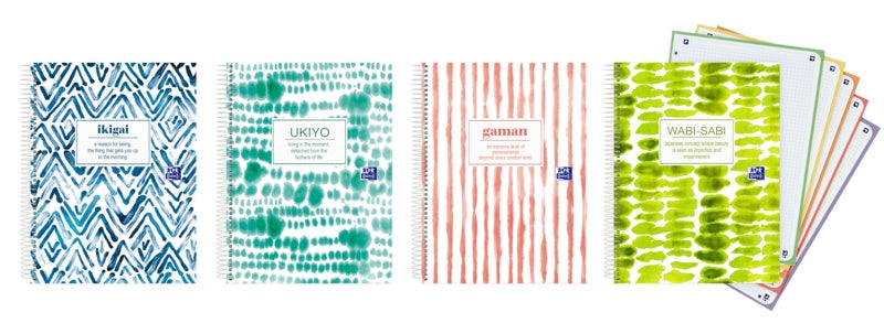 Oxford Japandi A4+ Europeanbook 5 Tapa Extradura - Cuaderno con 120 Hojas - Tamaño A4+ - 5x5 Cuadricula - 4 Modelos Disponibles - Cantidad: 5