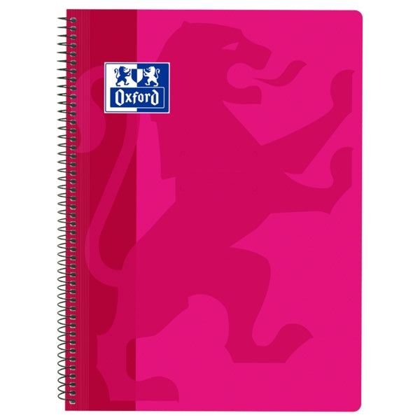 Oxford School Classic Cuaderno Espiral Tapa de Plastico Folio 4x4 - 80 Hojas - Margen - Ideal para Estudiantes - Color Fucsia - Cantidad: 5