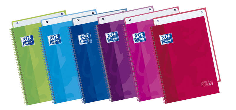 Oxford School Classic Europeanbook 1 Cuaderno A4+ 80 Hojas Microperforadas Cuadricula 5x5mm - Tapa Extradura - 4 Cuadernos por Color