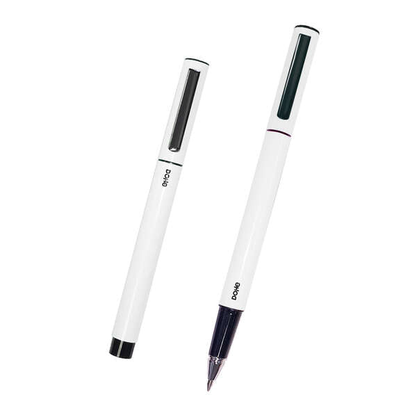 Dohe Boligrafos Elegantes de Metal Ligero - Cuerpo Ovalado Blanco - Ergonomicos y Deslizamiento Perf