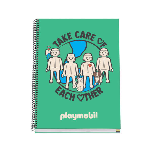 Dohe Playmobil Cuaderno Espiral de 100 Hojas Microperforadas Cuadricula 5mm A4 - Tapa Dura Carton Forrado - Bandas de Color