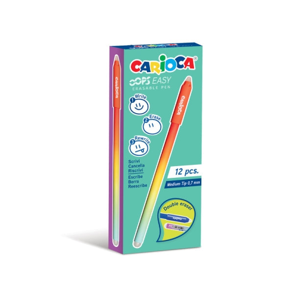 Carioca Oops Easy Pack de 12 Boligrafos Borrables con Punta de Ø 0.7mm - Tinta Termo Sensible - Cuer