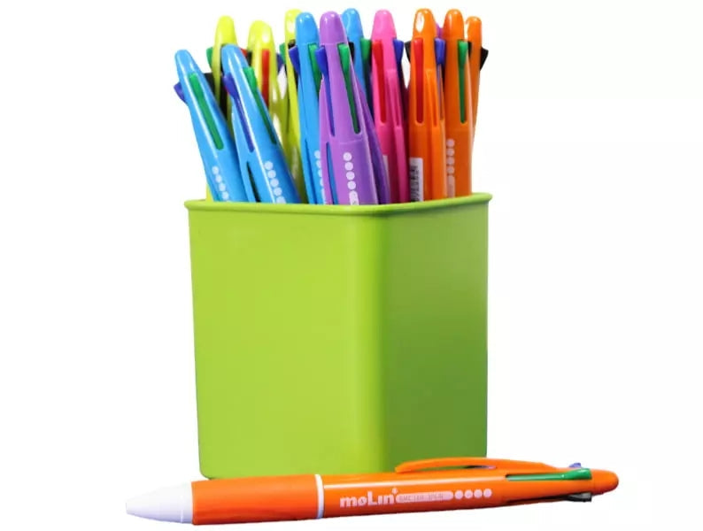 Molin Pack de 25 Boligrafos Retractiles de 4 Colores - Punta de Bola Media - Tinta Base de Aceite -