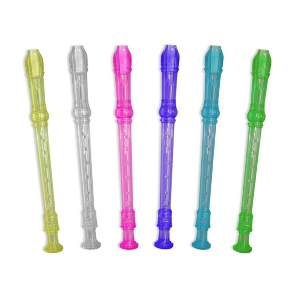Flauta Dulce Transparente de Colores - Fabricada en Plastico - Ideal para los mas Pequeños - 6 Colores Surtidos - Cantidad: 12