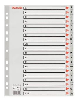 ESSELTE ABECEDARIO SEPARADOR MULTITALADRO A-Z POLIPROPILENO A4 GRIS CON CARÁTULA ÍNDICE CARTÓN COLOR
