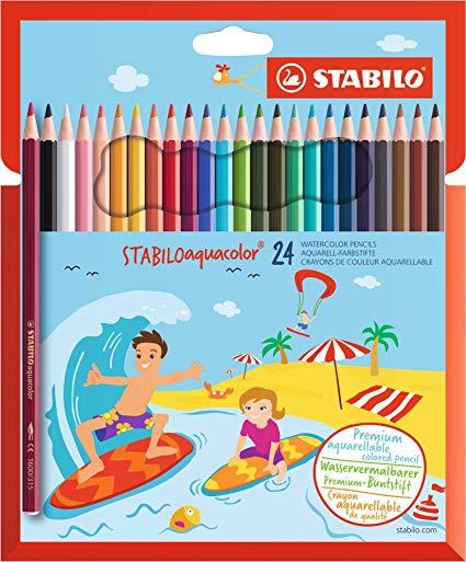 STABILO LÁPICES DE COLORES ACUARELABLES AQUACOLOR C/SURTIDOS ESTUCHE 24 UD