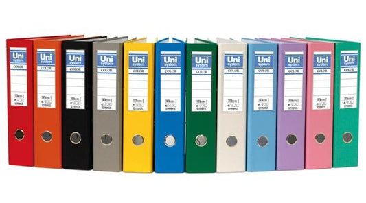 UNISYSTEM ARCHIVADOR PALANCA COLOR 65MM CANTONERA LARGA FOLIO CARTÓN FORRADO PP AZUL SERENA