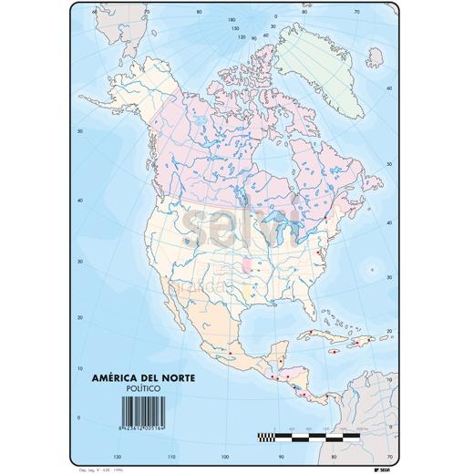 SELVI MAPA MUDO POLÍTICO DE AMERICA DEL NORTE A4 -50U-