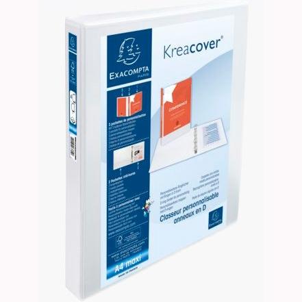 EXACOMPTA CARPETA 4 ANILLAS MIXTAS 30MM KREACOVER FORRADA PP A4+ PERSONALIZABLE 3 BOLSOS EXTERIORES BLANCO