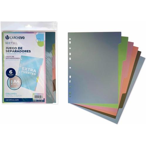 CARCHIVO SEPARADORES 6 POSICIONES A4 PP OPACO EXTRA RÍGIDO COLORES METAL
