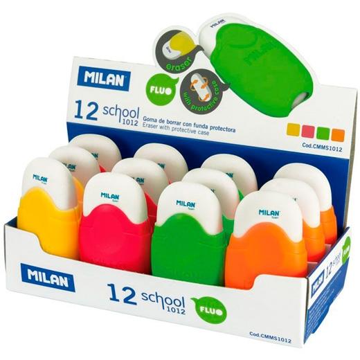 MILAN GOMA CON FUNDA PROTECTORA SCHOOL ACID CAJA EXPOSITORA 12 C/SURTIDOS
