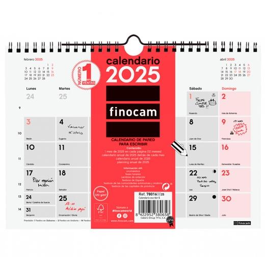FINOCAM CALENDARIO DE PARED PARA ESCRIBIR S-210X150MM NEUTRO 2025