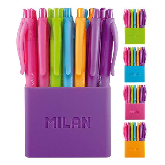 Milan P1 Touch Colours Pack de 24 Boligrafos de Bola Retractiles - Punta Redonda 1.0 mm - Tinta con